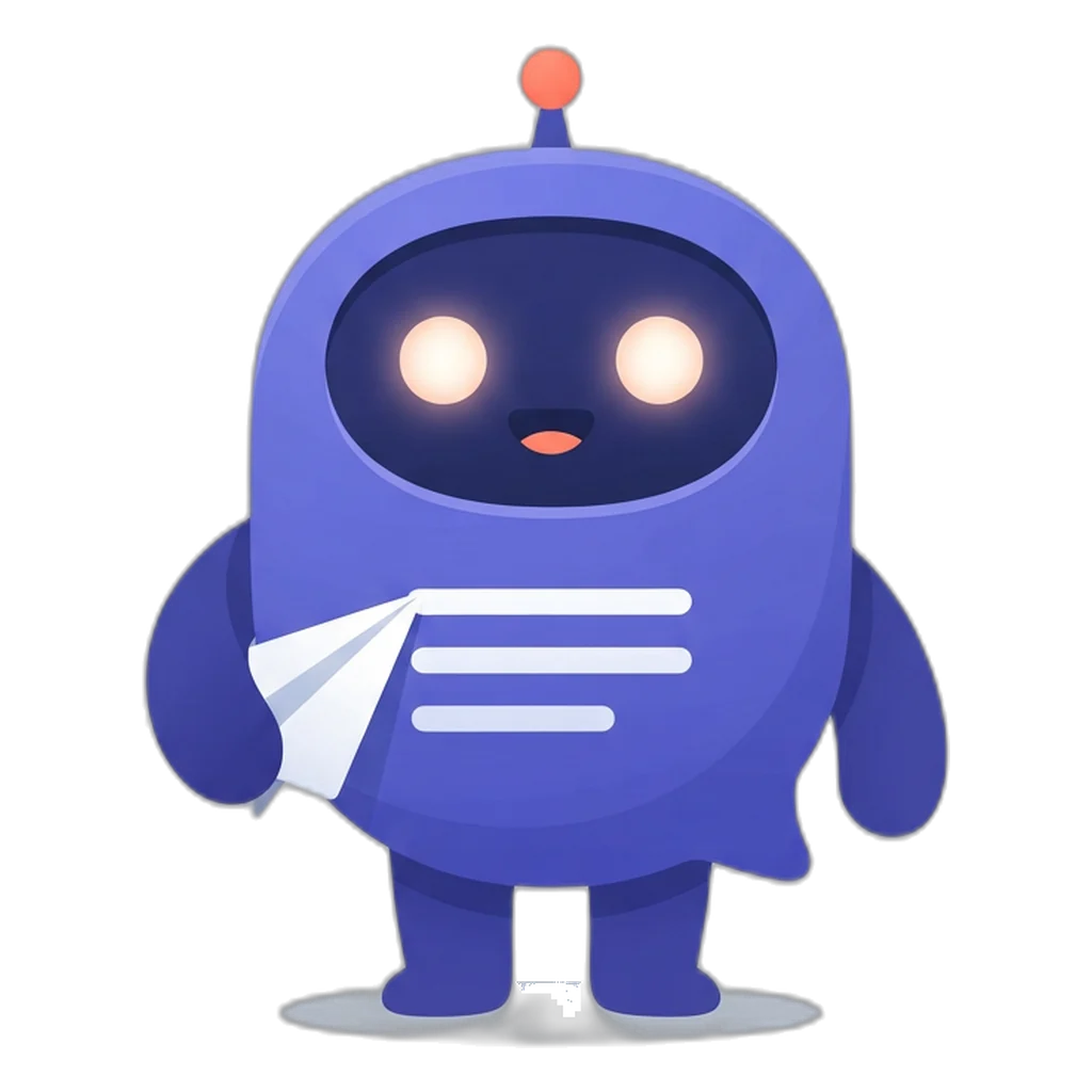 Posty the speech-bubble robot holding a link preview card with a paper plane under its arm