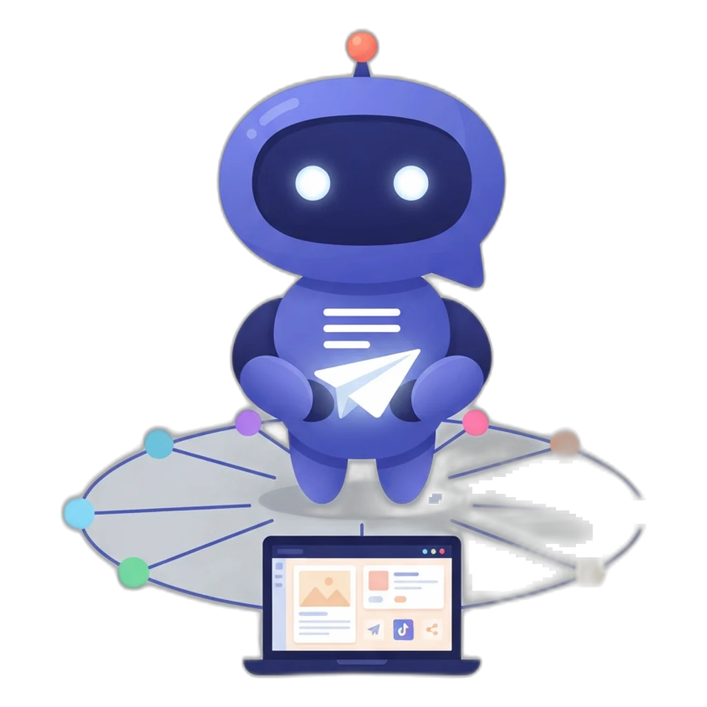 Posty the speech-bubble robot connecting a ring of twelve colored dots to one laptop