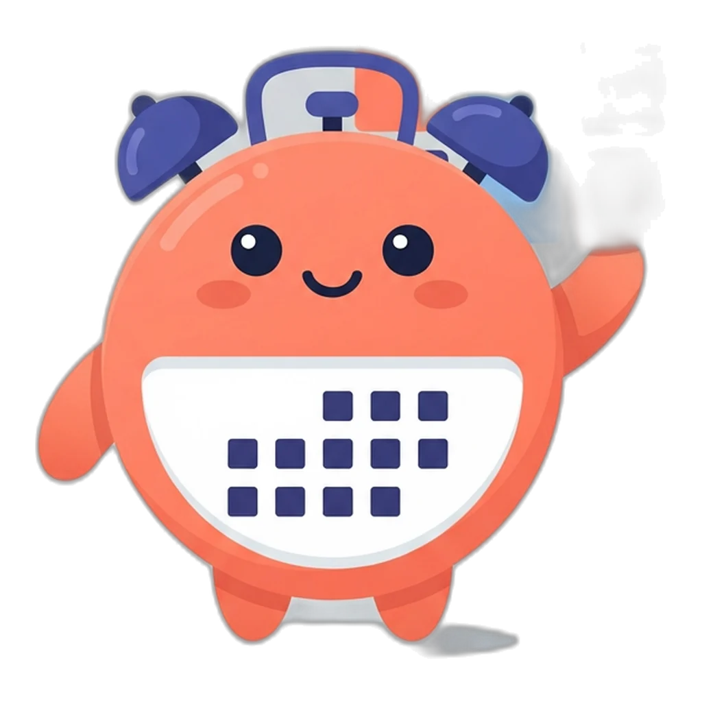 Tick the alarm-clock critter sliding a new square into a three-by-three grid