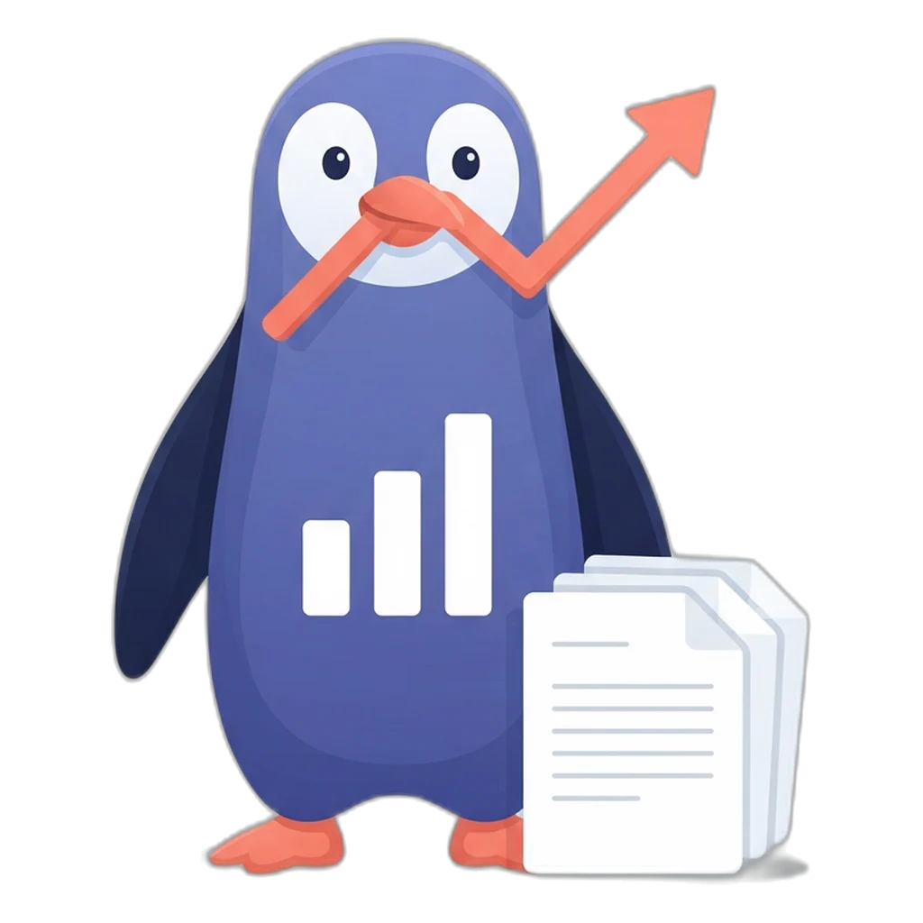 Graphy the bar-chart penguin beside a fanned stack of document pages