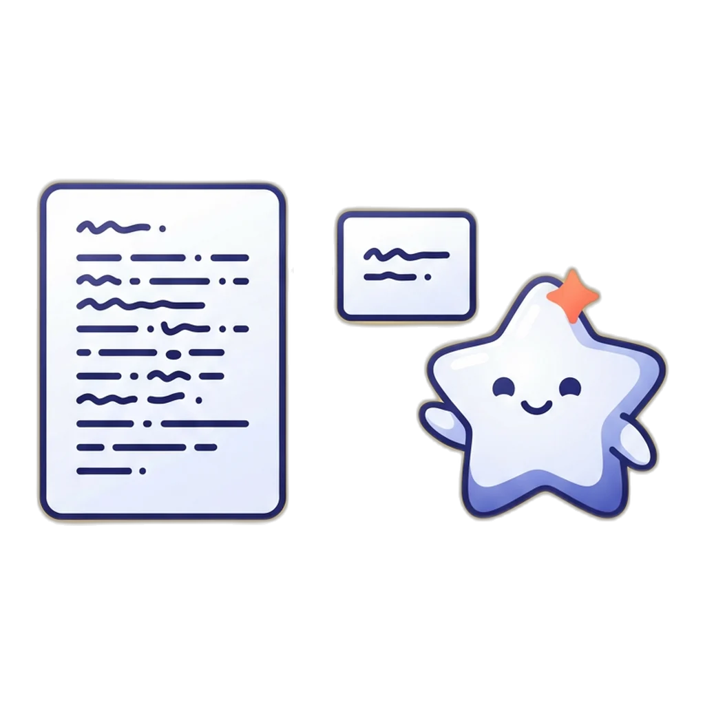 Sparkle the star sprite beside a short note card with an arrow to a tall newsletter page