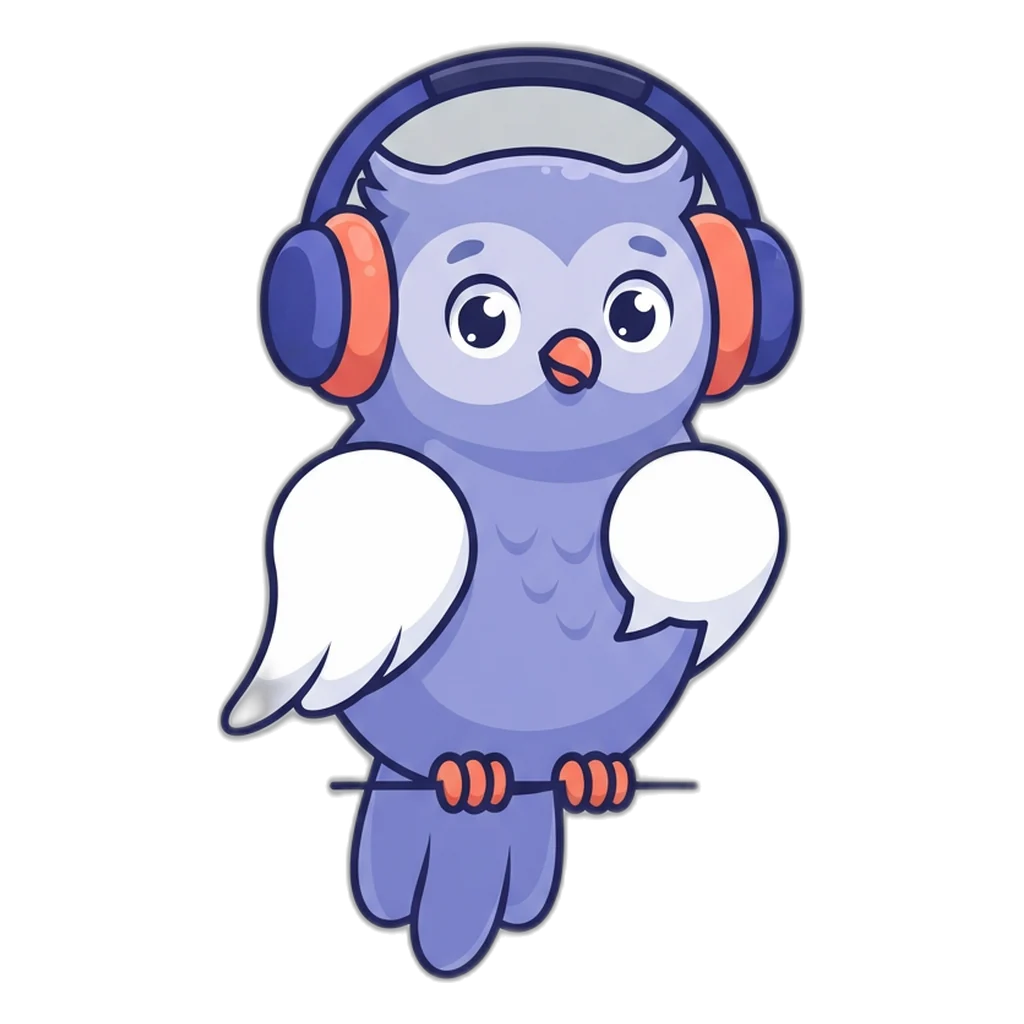 Echo the chat-bubble owl beside a vertical chain of four linked thread cards