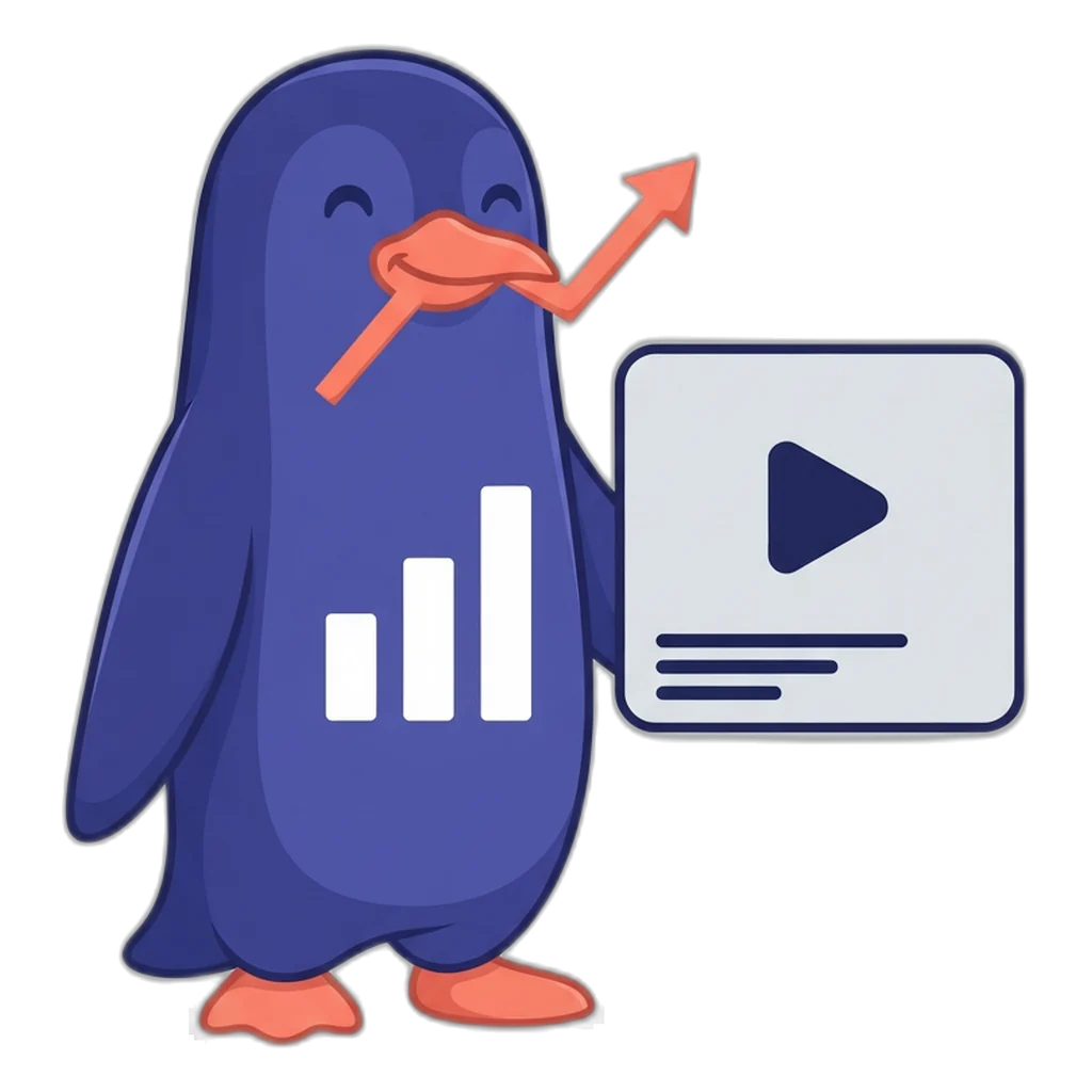 Graphy the bar-chart penguin next to a video card with empty title and description lines