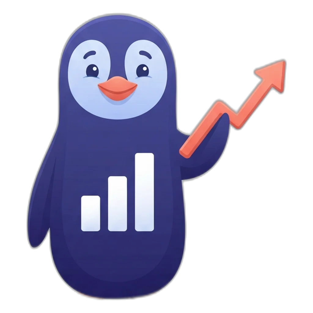 Graphy the bar-chart penguin beside a level balance scale holding three equal columns
