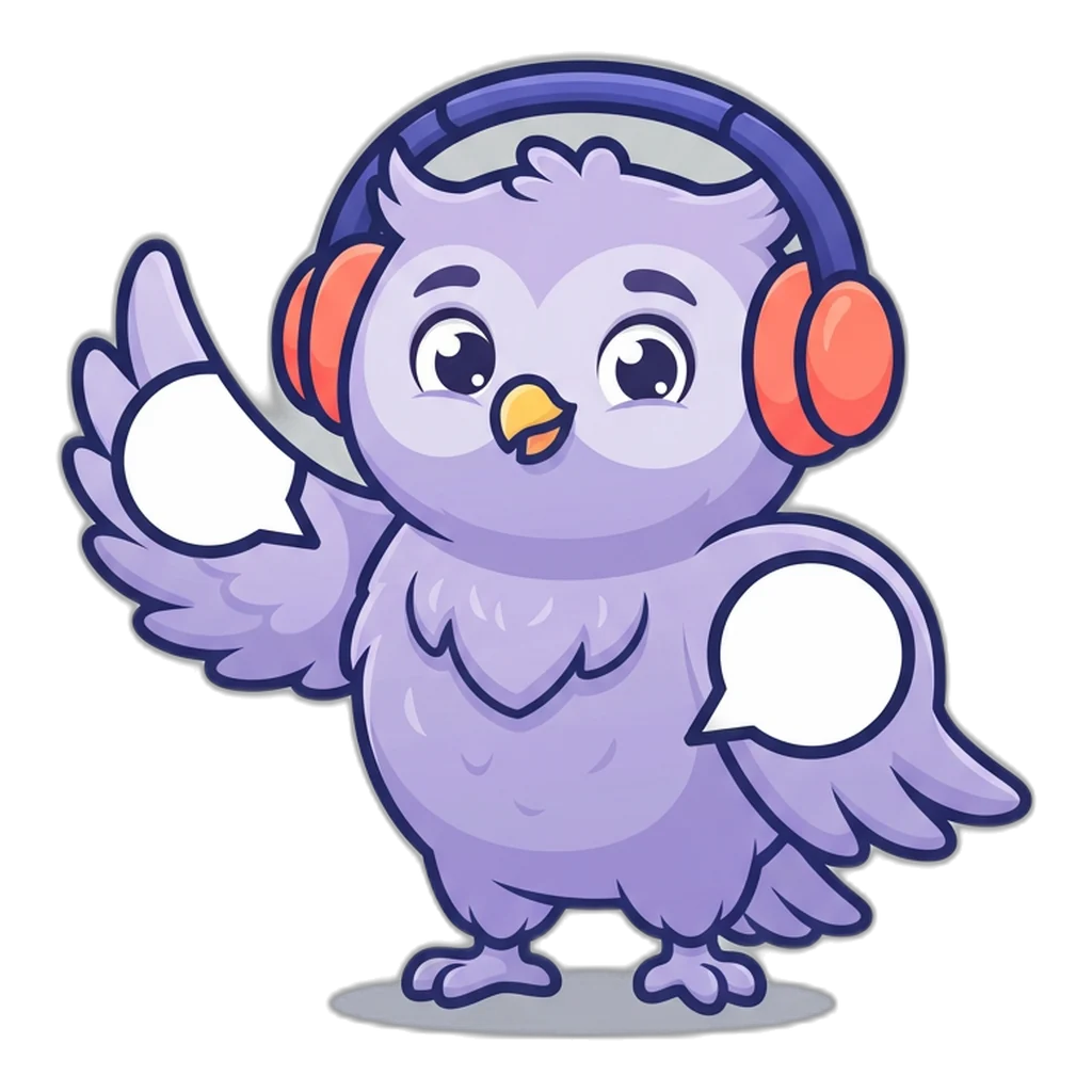 Echo the chat-bubble owl sitting on a stack of question-mark speech bubbles