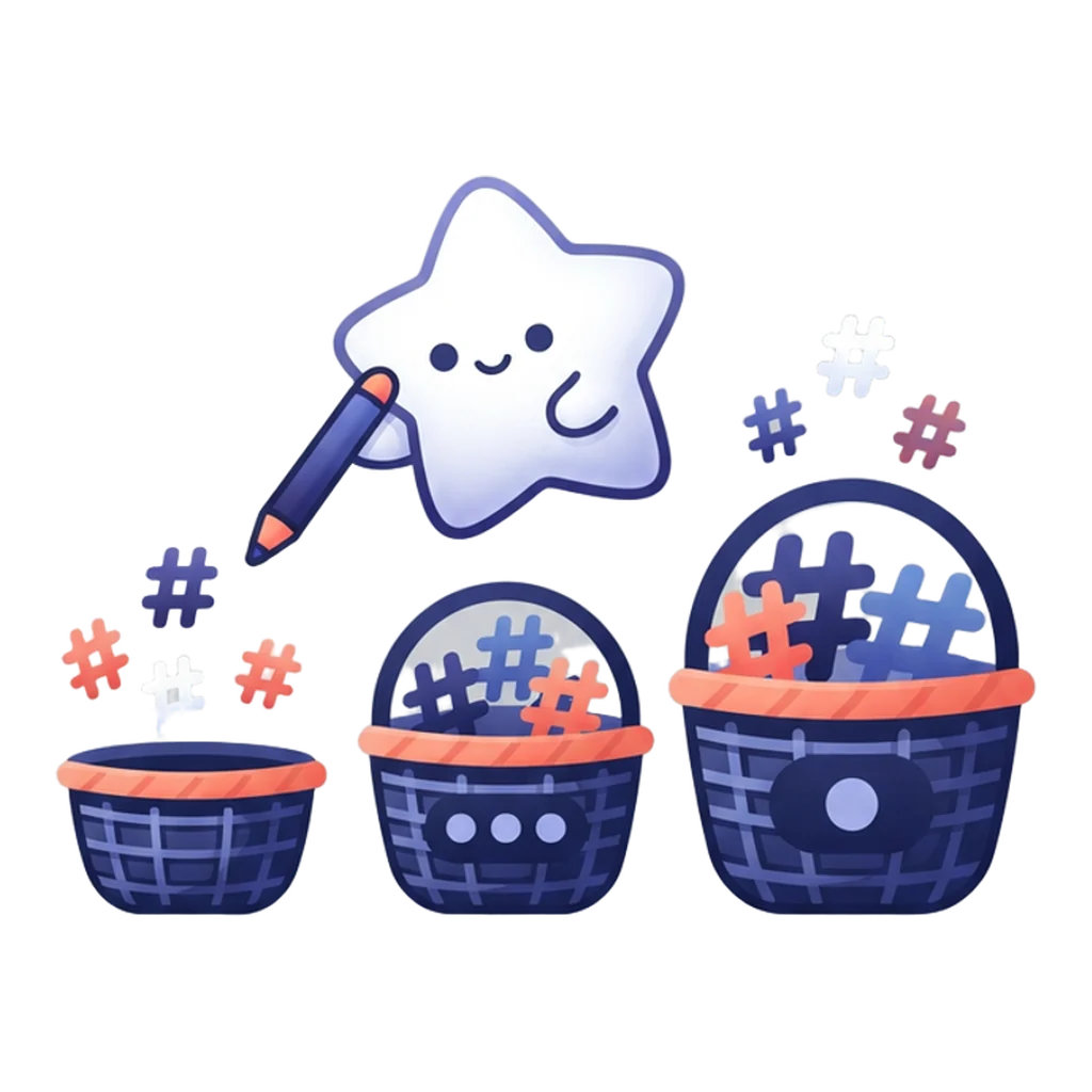 Sparkle the star sprite sorting hashtag signs of three sizes into three baskets