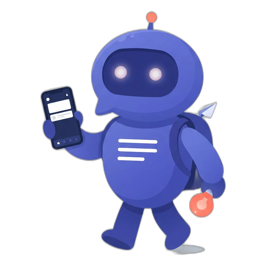 Posty walking with a phone that shows an ideas board and holding an idea card