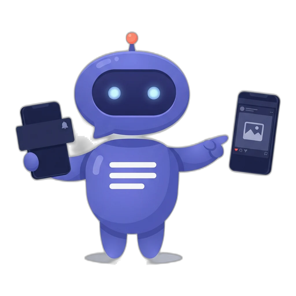 Posty holding a phone with a notification card and pointing to a second phone