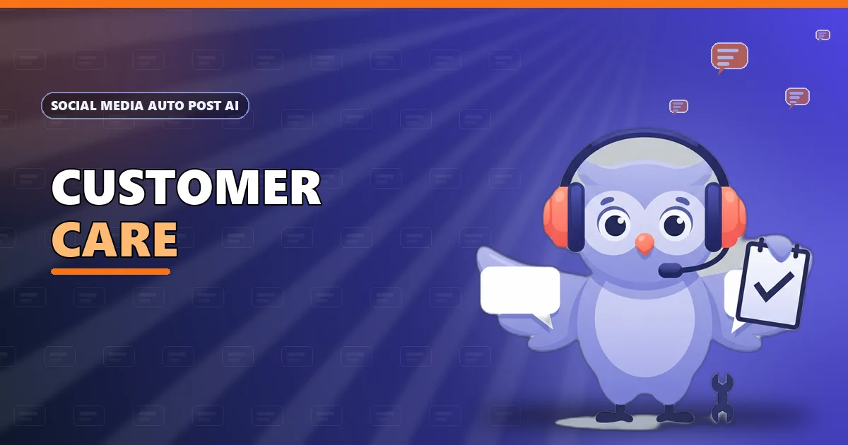 Echo the chat-bubble owl with a headset and a ticked notepad for the Multi Post Social customer care guide