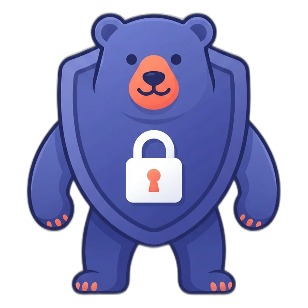 Shield the shield-shaped bear holding a key in front of three network dots