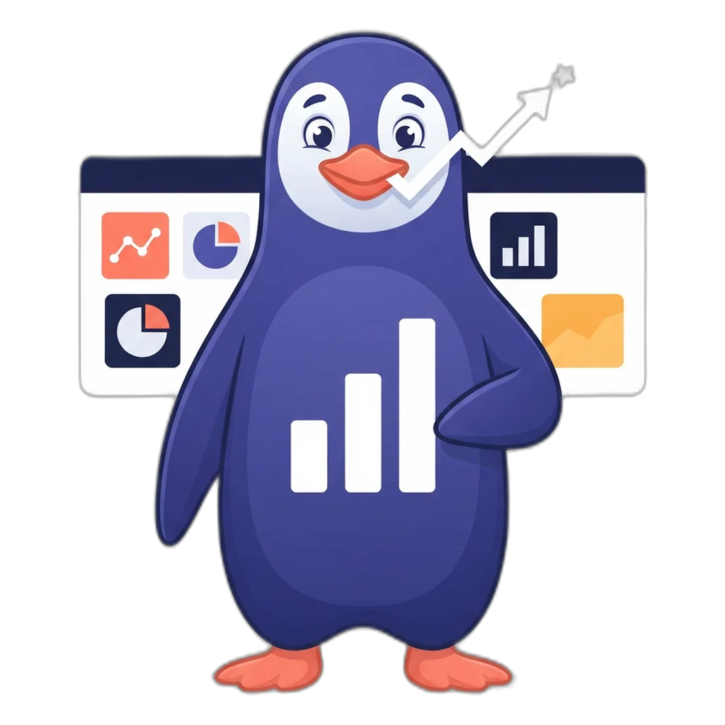 Graphy the bar-chart penguin gathering four small network charts into one overview