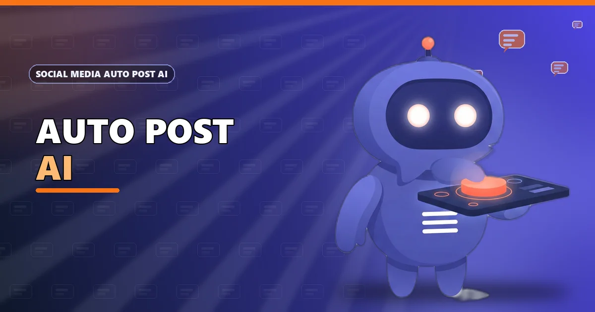 Posty pressing a glowing button on a control panel that launches paper planes for the auto post AI guide