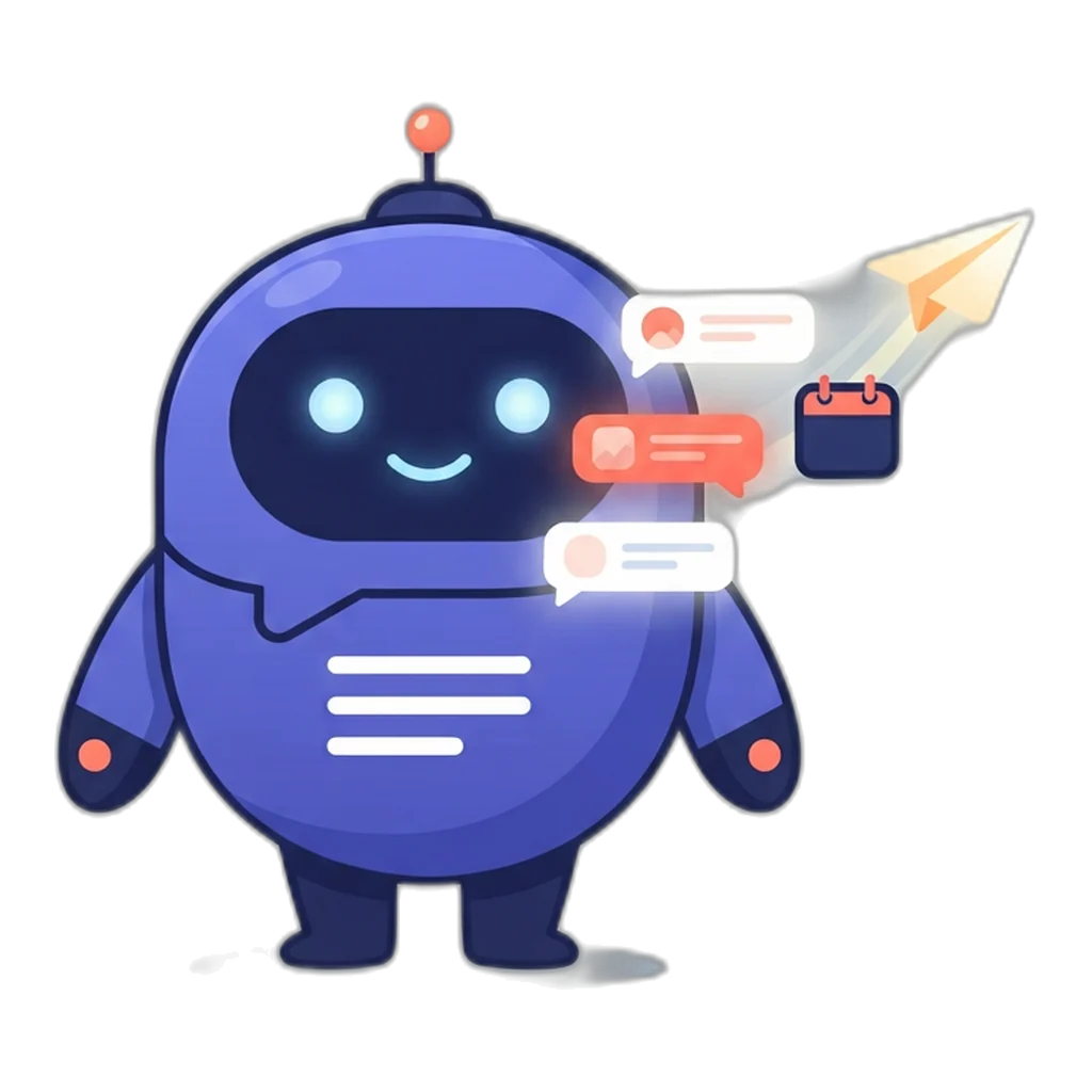 Posty the speech-bubble robot beside a conveyor that turns an idea into a published paper plane
