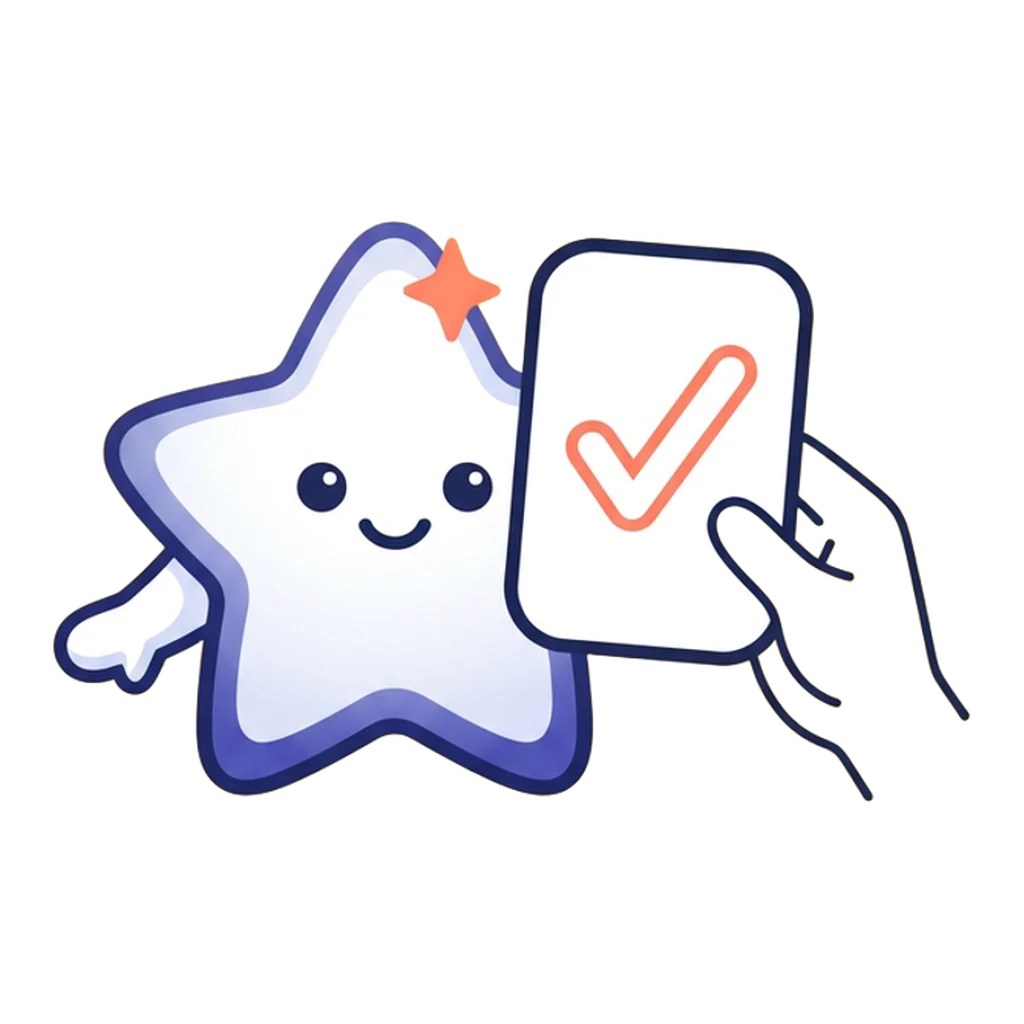 Sparkle the star sprite drafting three captions while one is approved with a tick