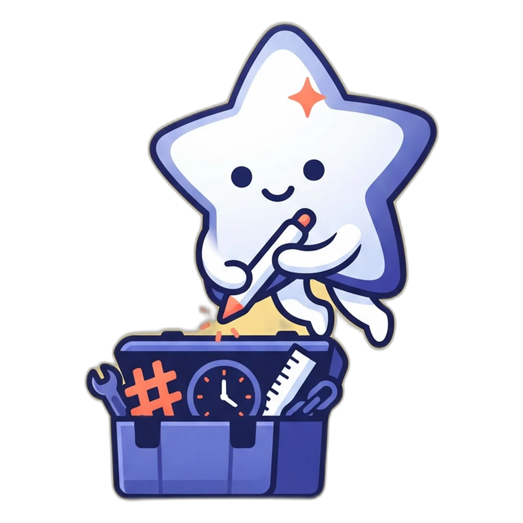 Sparkle the star sprite holding a pen over a toolbox of social media helpers